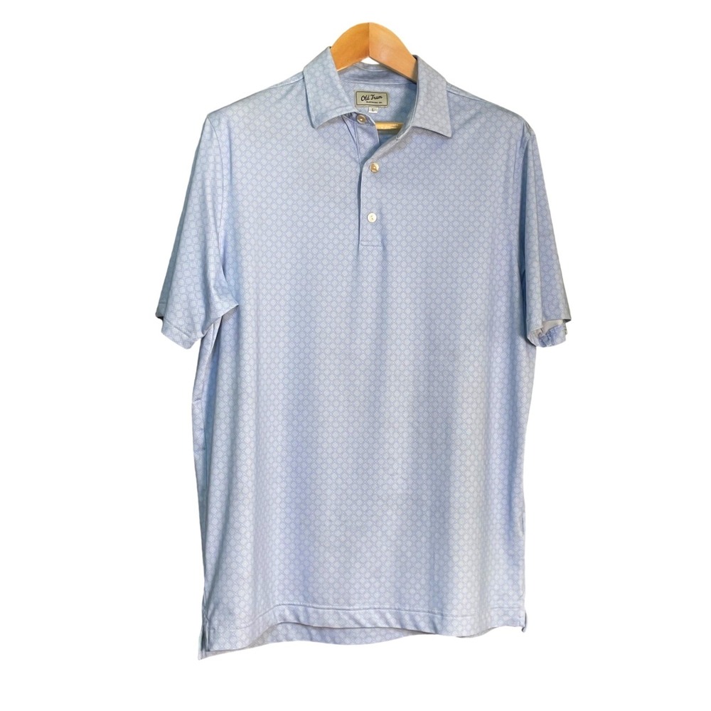 Old Tram Clothing Co Mens Polo Shirt Light Blue Geometric Print Short Sleeve L